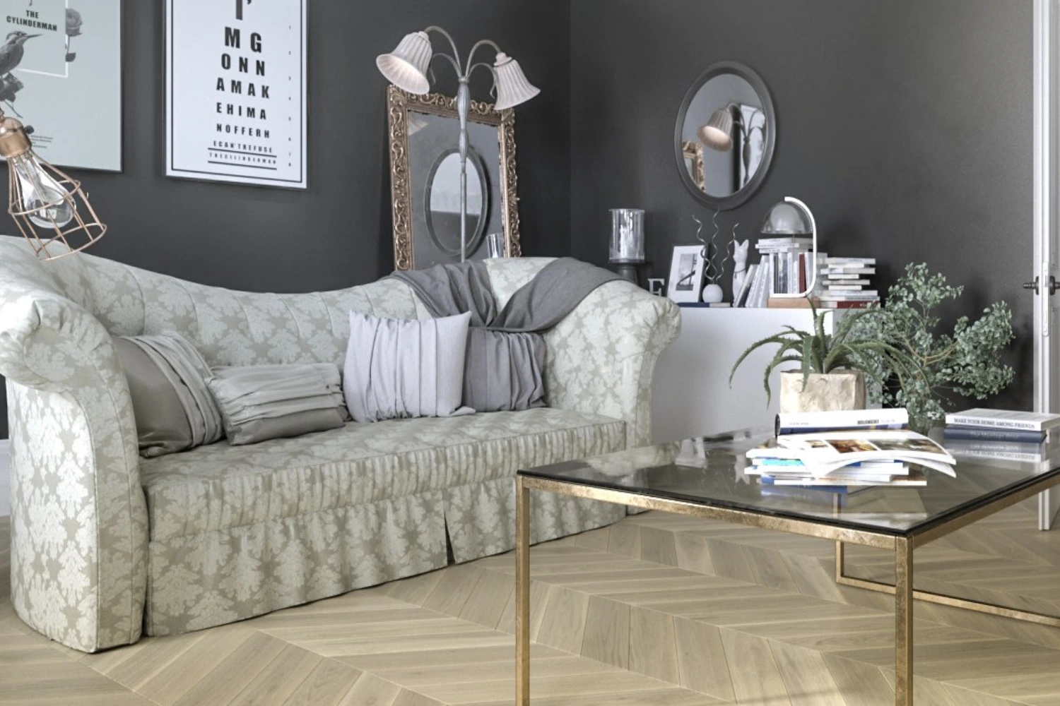 Salon łączący elementy klasycznej elegancji z nowoczesnością